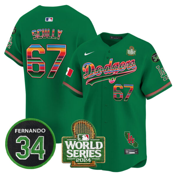 Men's Dodgers Mexico Fernando Memorial & 2024 World Series Patch Vapor Premier Limited Jersey V2 - All Stitched - Image 46