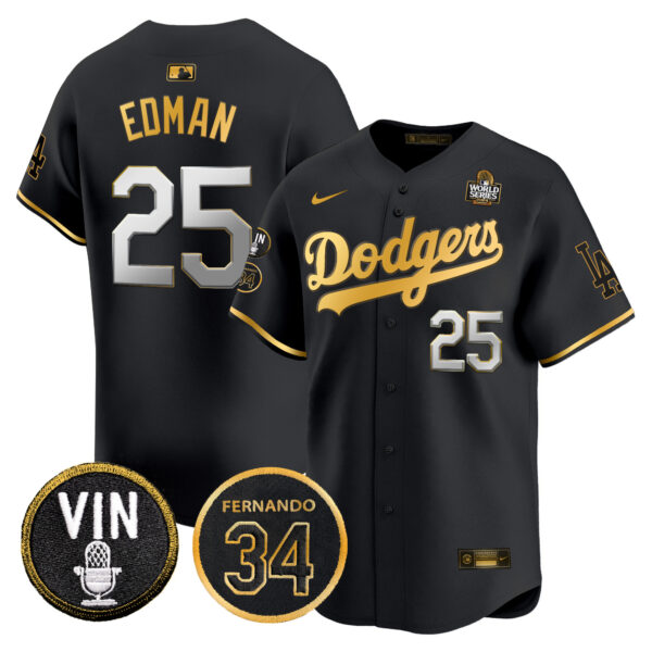 Men's Dodgers 2024 World Series Gold Trim Vapor Premier Limited Jersey V3 - All Stitched - Image 9