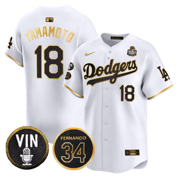 Men's Dodgers 2024 World Series Gold Trim Vapor Premier Limited Jersey V3 - All Stitched - Image 18
