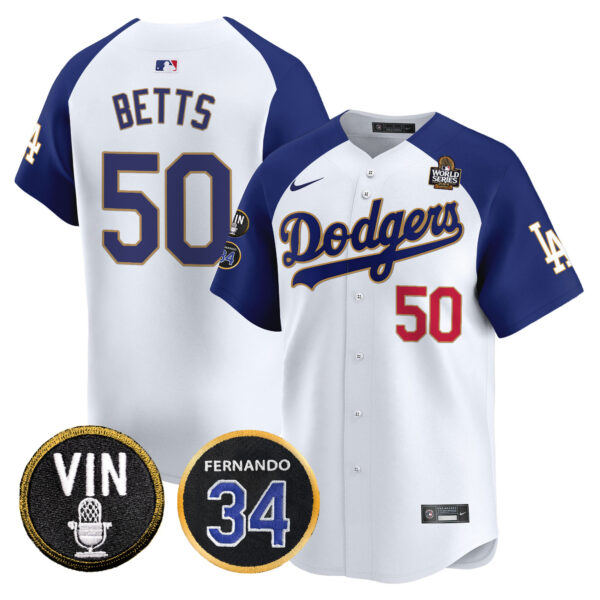 Men's Dodgers 2024 World Series Gold Trim Vapor Premier Limited Jersey V3 - All Stitched - Image 44