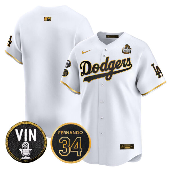 Men's Dodgers 2024 World Series Gold Trim Vapor Premier Limited Jersey V3 - All Stitched - Image 20