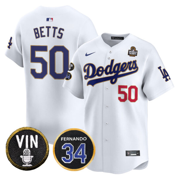 Men's Dodgers 2024 World Series Gold Trim Vapor Premier Limited Jersey V3 - All Stitched - Image 24