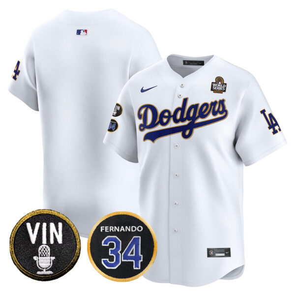 Men's Dodgers 2024 World Series Gold Trim Vapor Premier Limited Jersey V3 - All Stitched - Image 30
