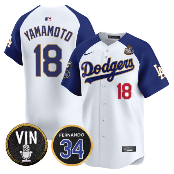 Men's Dodgers 2024 World Series Gold Trim Vapor Premier Limited Jersey V3 - All Stitched - Image 48