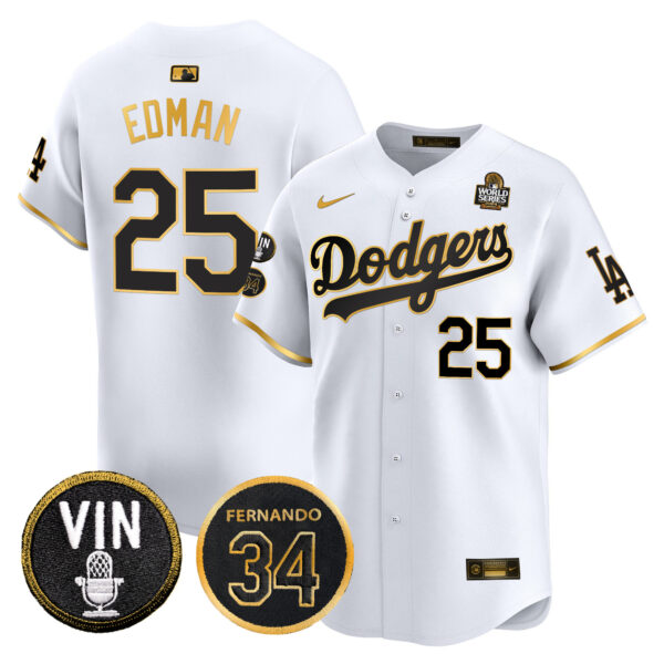 Men's Dodgers 2024 World Series Gold Trim Vapor Premier Limited Jersey V3 - All Stitched - Image 19