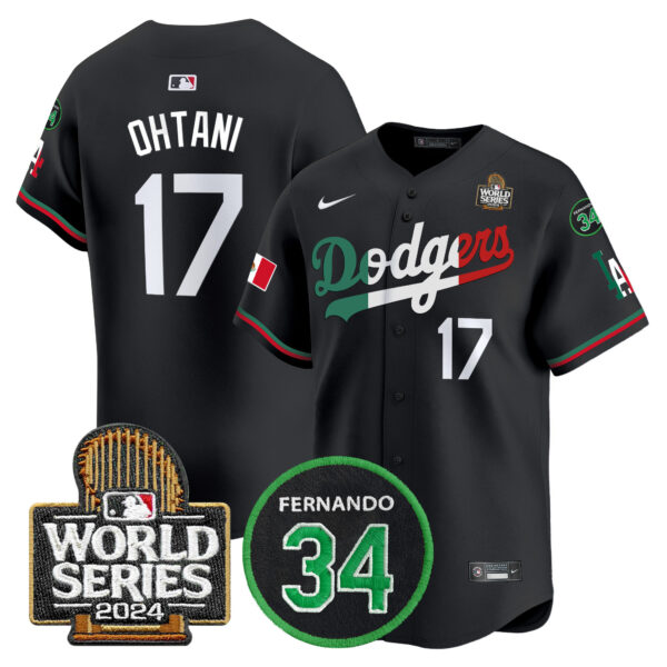 Men's Dodgers Mexico Fernando Memorial & 2024 World Series Patch Vapor Premier Limited Jersey V3 - All Stitched - Image 12