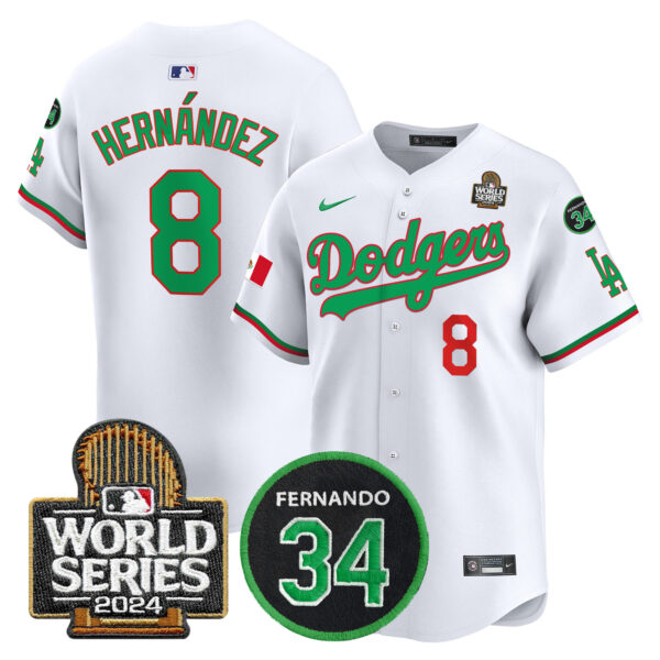 Men's Dodgers Mexico Fernando Memorial & 2024 World Series Patch Vapor Premier Limited Jersey V3 - All Stitched - Image 37