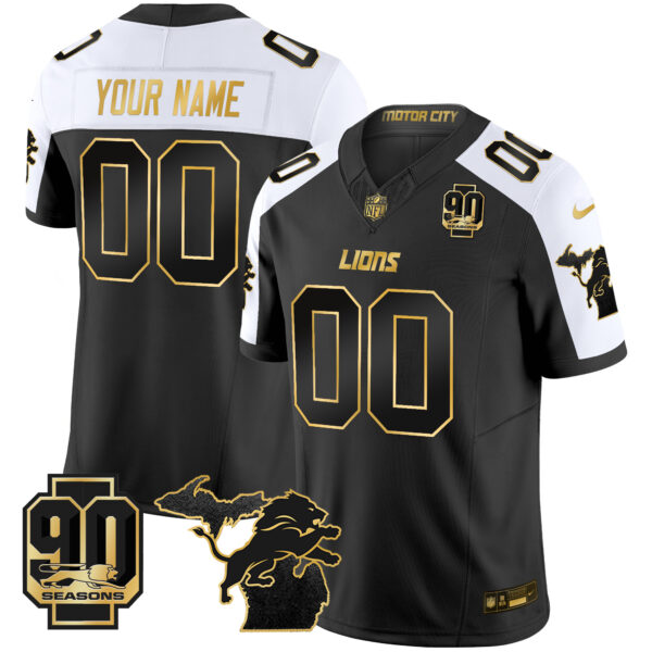 Detroit Lions 2025 Michigan & 90th Season Patch Gold Vapor Limited Custom Jersey - All Stitched