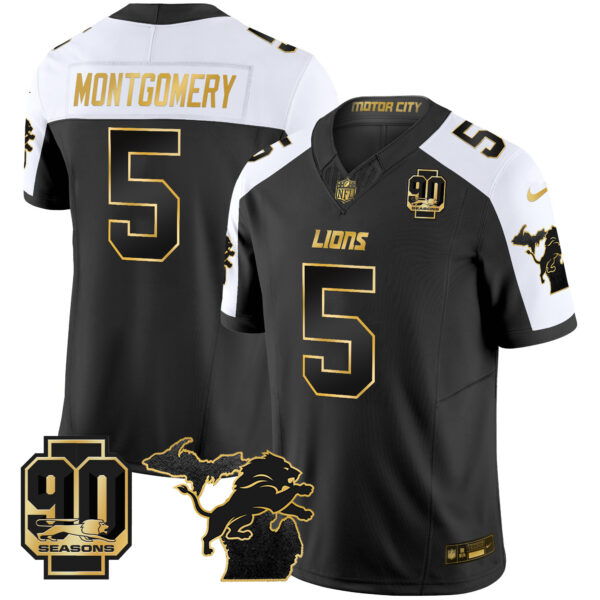Men's Detroit Lions 2025 Michigan & 90th Season Patch Gold Vapor Limited Jersey - All Stitched - Image 5