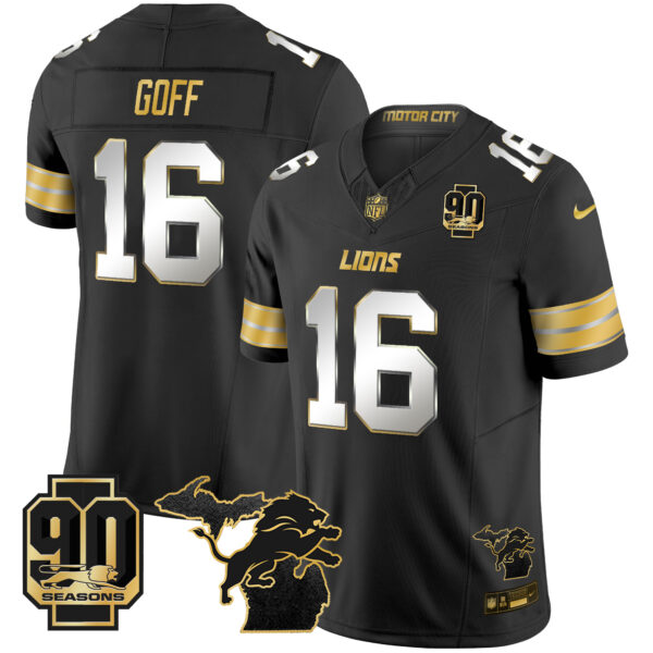 Men's Detroit Lions 2025 Michigan & 90th Season Patch Gold Vapor Limited Jersey - All Stitched - Image 26