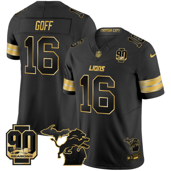 Men's Detroit Lions 2025 Michigan & 90th Season Patch Gold Vapor Limited Jersey - All Stitched - Image 18