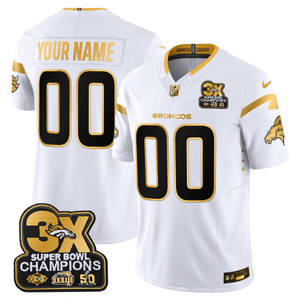 Denver Broncos 3-Time Champions Patch Gold Vapor Limited Custom Jersey - All Stitched - Image 2