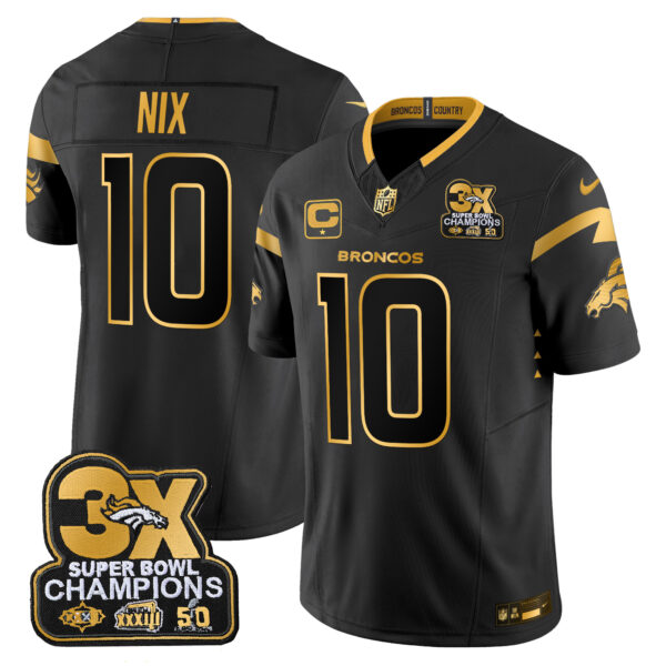 Men's Denver Broncos 3-Time Champions Patch Gold Vapor Limited Jersey - All Stitched - Image 15