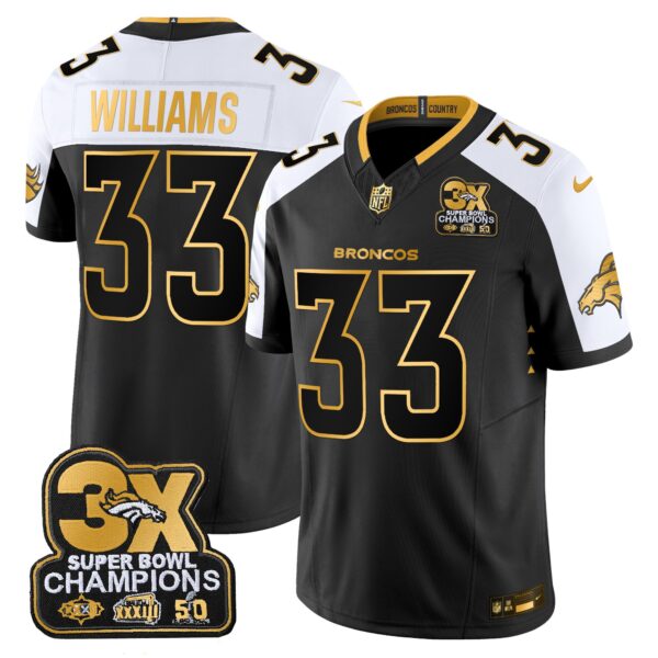 Men's Denver Broncos 3-Time Champions Patch Gold Vapor Limited Jersey - All Stitched - Image 4