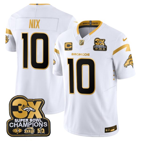 Men's Denver Broncos 3-Time Champions Patch Gold Vapor Limited Jersey - All Stitched - Image 8