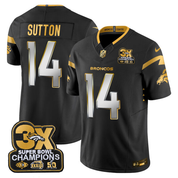 Men's Denver Broncos 3-Time Champions Patch Gold Vapor Limited Jersey - All Stitched - Image 24