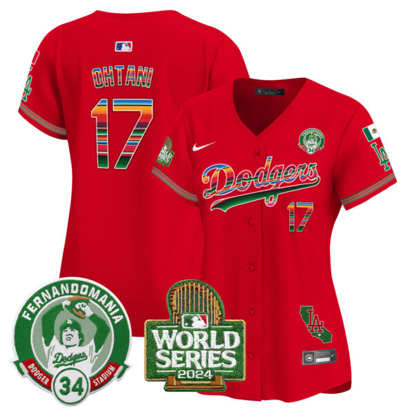 Women's Dodgers Mexico Fernando Valenzuela & 2024 World Series Patch Vapor Premier Limited Jersey - All Stitched - Image 47