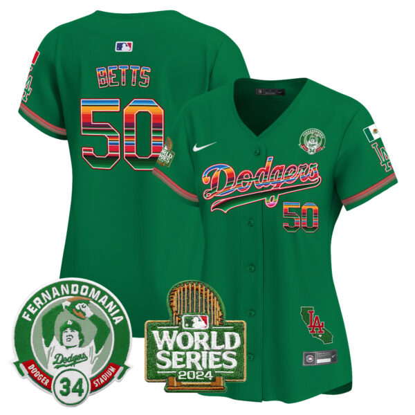 Women's Dodgers Mexico Fernando Valenzuela & 2024 World Series Patch Vapor Premier Limited Jersey - All Stitched - Image 40