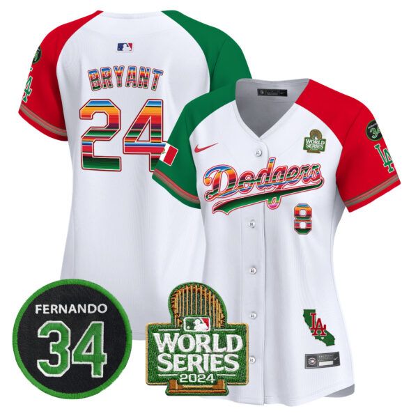 Women's Dodgers Mexico Fernando Memorial & 2024 World Series Patch Vapor Premier Limited Jersey V2 - All Stitched - Image 35
