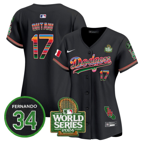 Women's Dodgers Mexico Fernando Memorial & 2024 World Series Patch Vapor Premier Limited Jersey V2 - All Stitched - Image 22