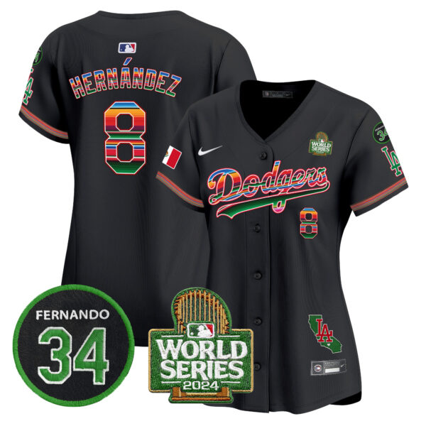 Women's Dodgers Mexico Fernando Memorial & 2024 World Series Patch Vapor Premier Limited Jersey V2 - All Stitched - Image 27