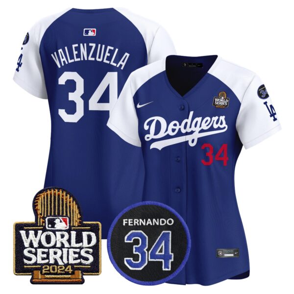 Women's Dodgers Fernando Memorial & 2024 World Series Patch Vapor Premier Limited Jersey V2 - All Stitched - Image 31