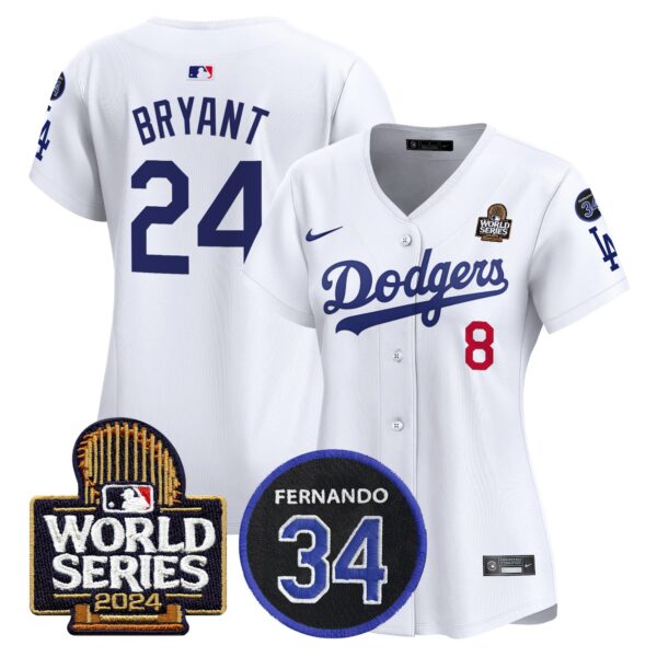 Women's Dodgers Fernando Memorial & 2024 World Series Patch Vapor Premier Limited Jersey V2 - All Stitched - Image 5