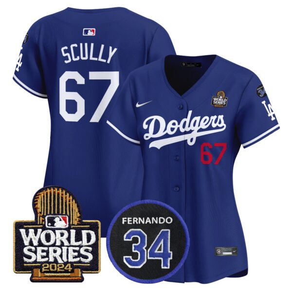 Women's Dodgers Fernando Memorial & 2024 World Series Patch Vapor Premier Limited Jersey V2 - All Stitched - Image 16