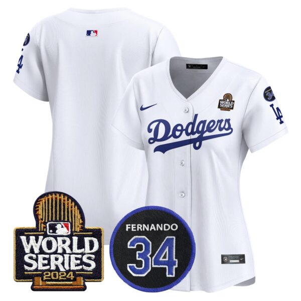 Women's Dodgers Fernando Memorial & 2024 World Series Patch Vapor Premier Limited Jersey V2 - All Stitched - Image 10