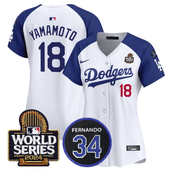 Women's Dodgers Fernando Memorial & 2024 World Series Patch Vapor Premier Limited Jersey V2 - All Stitched - Image 28