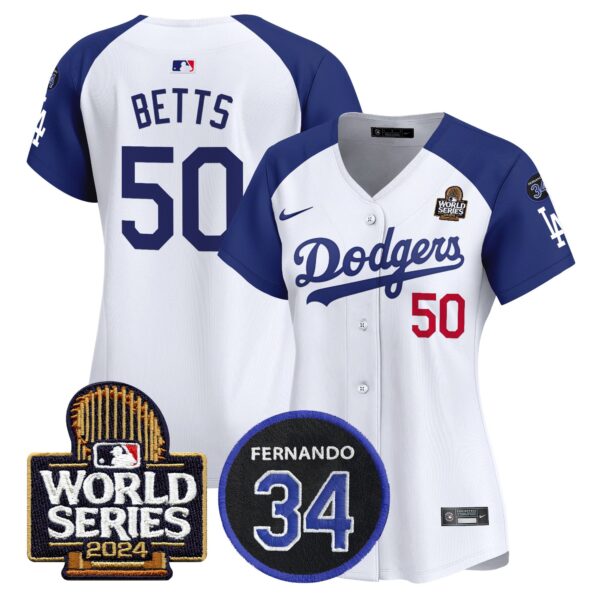 Women's Dodgers Fernando Memorial & 2024 World Series Patch Vapor Premier Limited Jersey V2 - All Stitched - Image 24