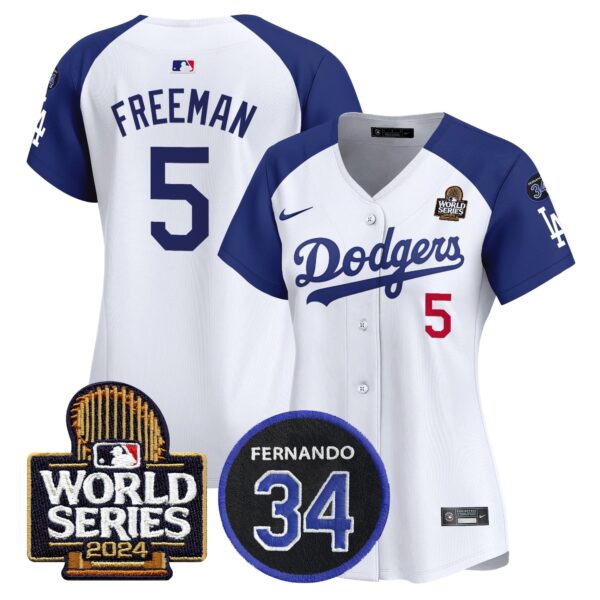 Women's Dodgers Fernando Memorial & 2024 World Series Patch Vapor Premier Limited Jersey V2 - All Stitched - Image 23