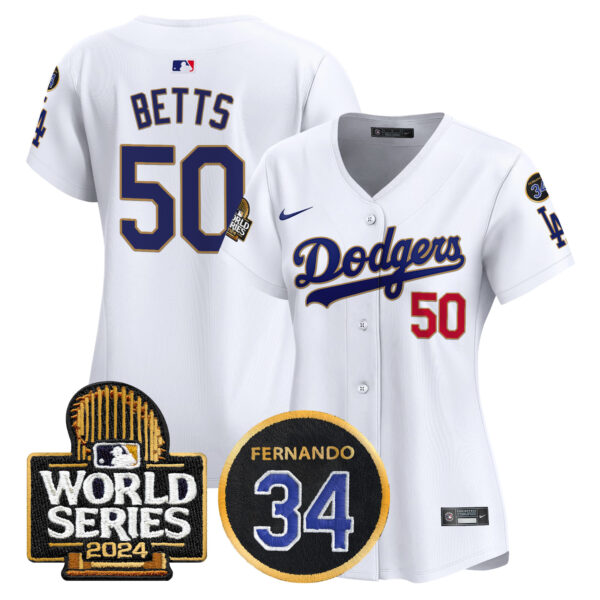 Women's Dodgers Fernando Memorial & 2024 World Series Patch Vapor Premier Limited Jersey - All Stitched - Image 24