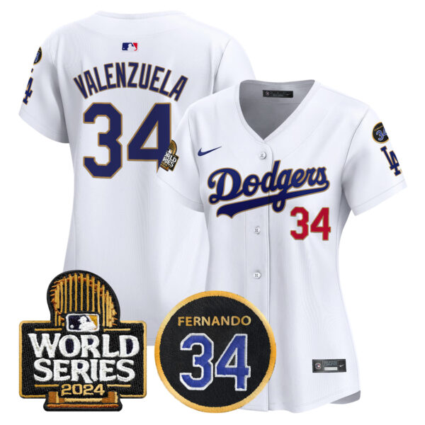 Women's Dodgers Fernando Memorial & 2024 World Series Patch Vapor Premier Limited Jersey - All Stitched - Image 21