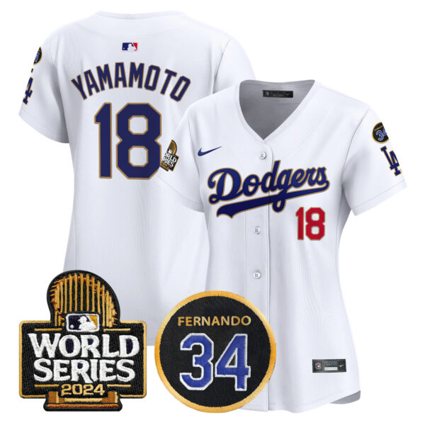 Women's Dodgers Fernando Memorial & 2024 World Series Patch Vapor Premier Limited Jersey - All Stitched - Image 28