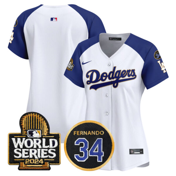 Women's Dodgers Fernando Memorial & 2024 World Series Patch Vapor Premier Limited Jersey - All Stitched - Image 50