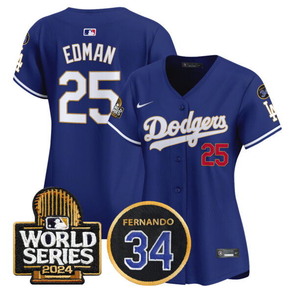 Women's Dodgers Fernando Memorial & 2024 World Series Patch Vapor Premier Limited Jersey - All Stitched - Image 39