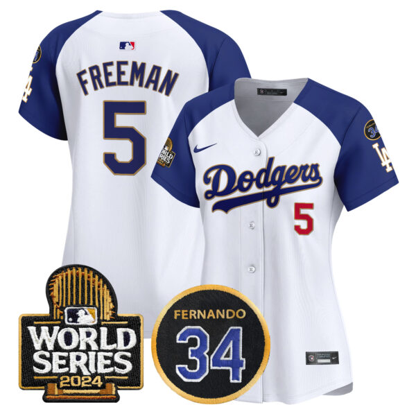 Women's Dodgers Fernando Memorial & 2024 World Series Patch Vapor Premier Limited Jersey - All Stitched - Image 43