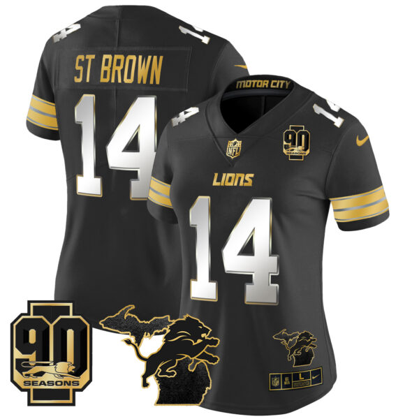 Women's Detroit Lions 2024 Michigan & 90th Year Patch Gold Vapor Limited Jersey - All Stitched - Image 24