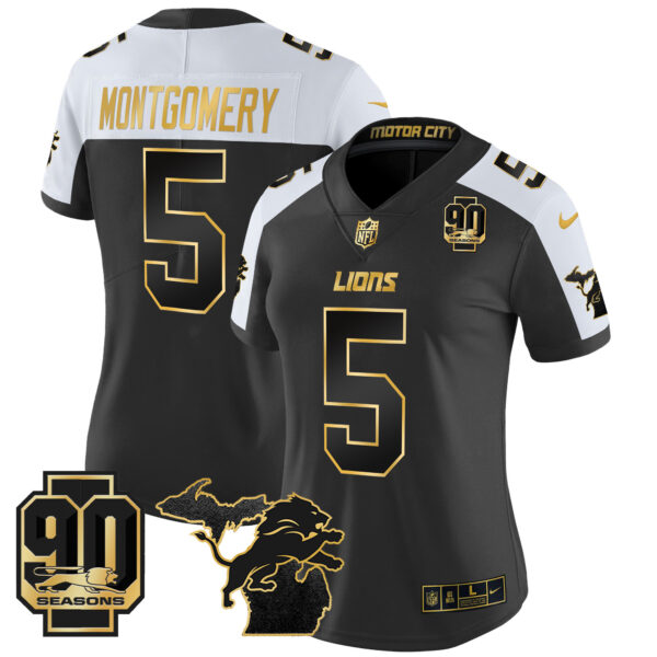 Women's Detroit Lions 2024 Michigan & 90th Year Patch Gold Vapor Limited Jersey - All Stitched - Image 4