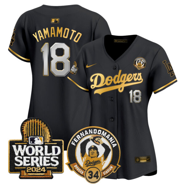 Women's Dodgers Fernando Valenzuela & 2024 World Series Patch Vapor Premier Limited Jersey - All Stitched - Image 8