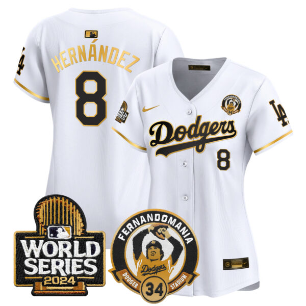 Women's Dodgers Fernando Valenzuela & 2024 World Series Patch Vapor Premier Limited Jersey - All Stitched - Image 17