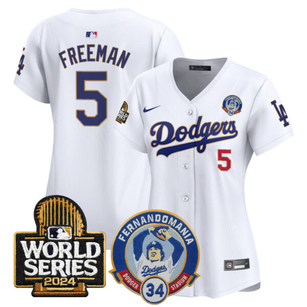 Women's Dodgers Fernando Valenzuela & 2024 World Series Patch Vapor Premier Limited Jersey - All Stitched - Image 23