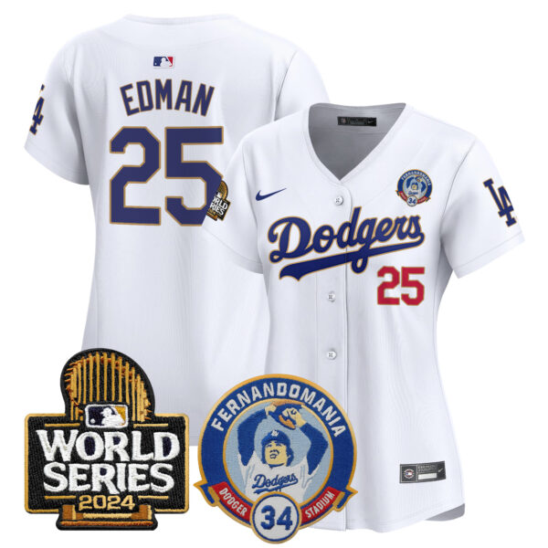 Women's Dodgers Fernando Valenzuela & 2024 World Series Patch Vapor Premier Limited Jersey - All Stitched - Image 29