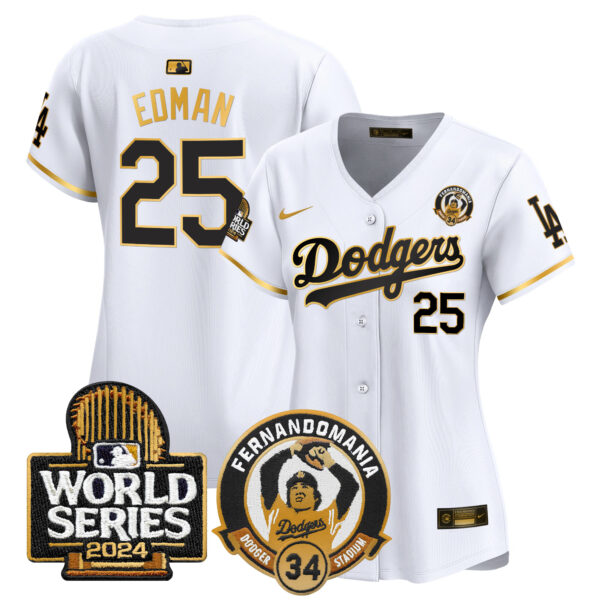 Women's Dodgers Fernando Valenzuela & 2024 World Series Patch Vapor Premier Limited Jersey - All Stitched - Image 19