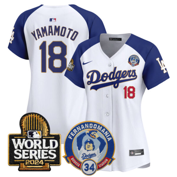Women's Dodgers Fernando Valenzuela & 2024 World Series Patch Vapor Premier Limited Jersey - All Stitched - Image 48