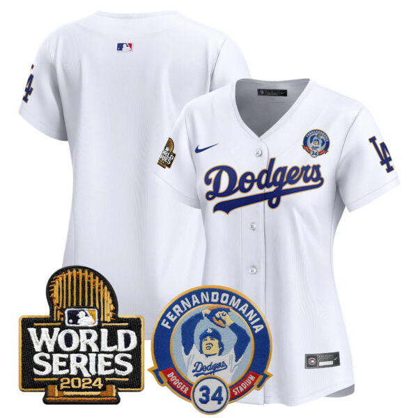 Women's Dodgers Fernando Valenzuela & 2024 World Series Patch Vapor Premier Limited Jersey - All Stitched - Image 30