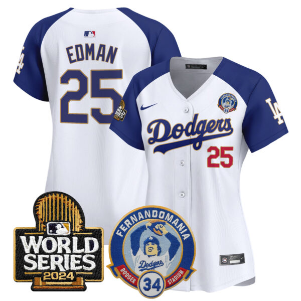 Women's Dodgers Fernando Valenzuela & 2024 World Series Patch Vapor Premier Limited Jersey - All Stitched - Image 49