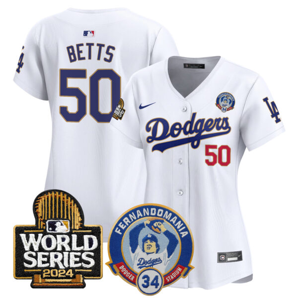 Women's Dodgers Fernando Valenzuela & 2024 World Series Patch Vapor Premier Limited Jersey - All Stitched - Image 24