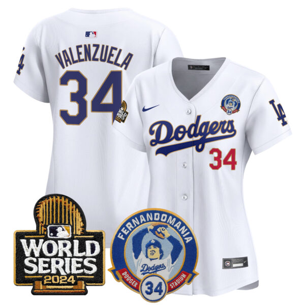 Women's Dodgers Fernando Valenzuela & 2024 World Series Patch Vapor Premier Limited Jersey - All Stitched - Image 21